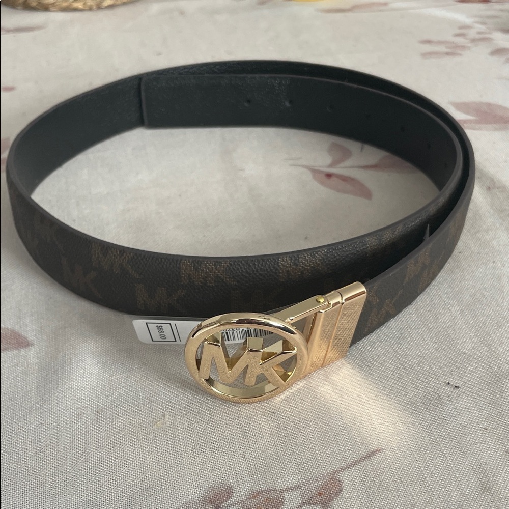 Michael Kors Men's Belt with Gold MK Buckle